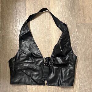 Black Halter Leather Top